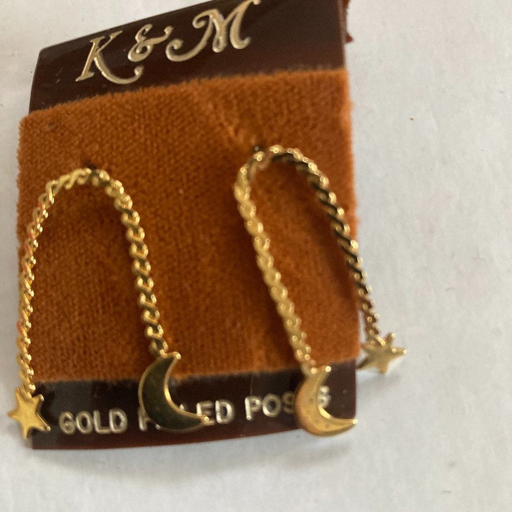 Vintage moon and stars gold earrings